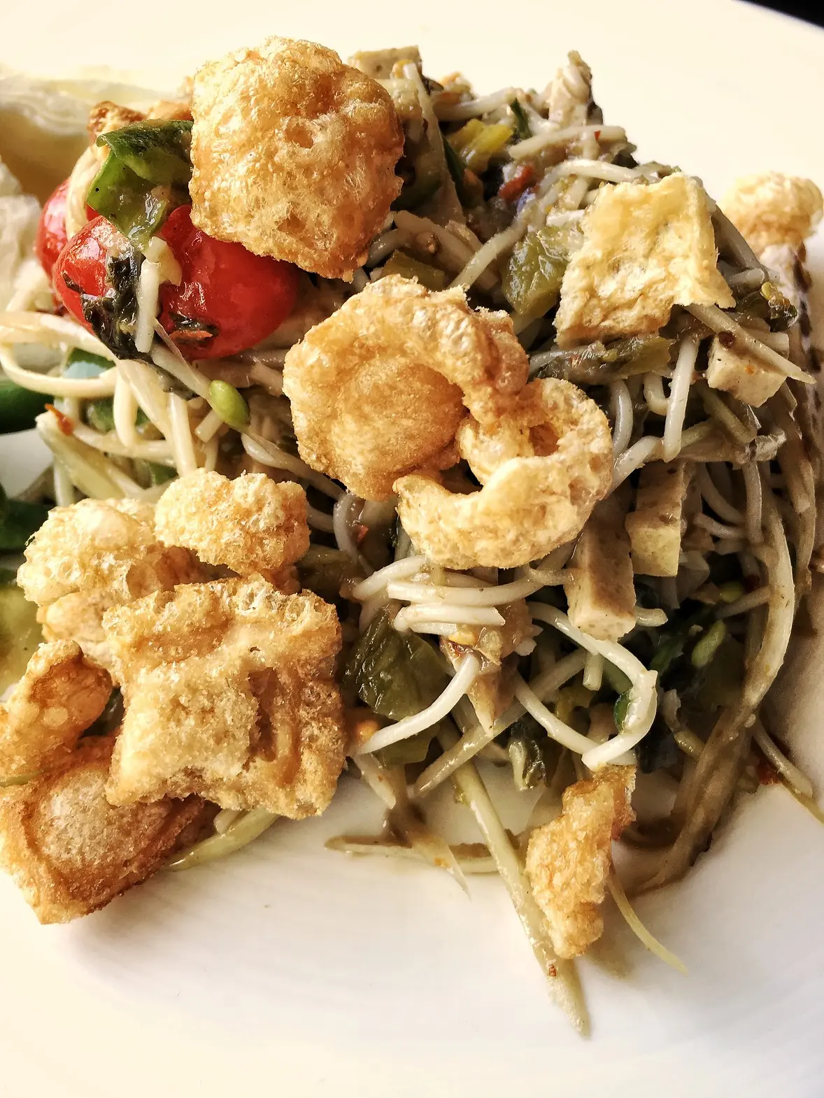 Close up of Somtum Muor papaya salad.